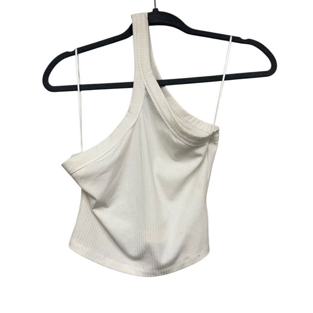 Lioness white ribbed one shoulder cropped top size medium